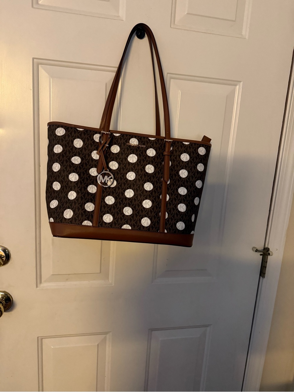 Michael Kors Brown Tote with White Polka Dot Print